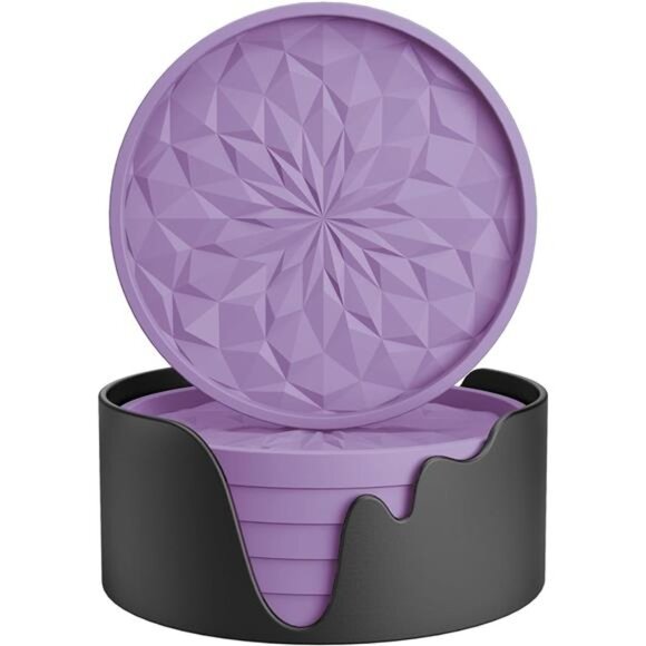 Silicone Coasters with Holder,[6 Pack] Drinking Coasters-Cup Mat for Hot or Cold - Picture 1 of 8